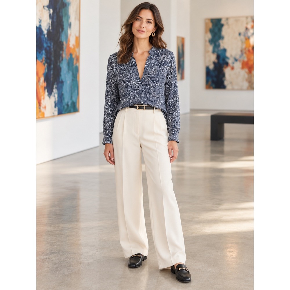 Cloth & Stone Anthropologie Navy Blue White Dot Flowy Lightweight Blouse XS